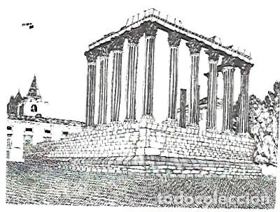 Postais: Portugal ** Postal, &Eacute;vora, Templo Diana, Dibujo Ilidio Tavares, C&aacute;mara &Eacute;vora Edici&oacute;n 1988 (8889)
