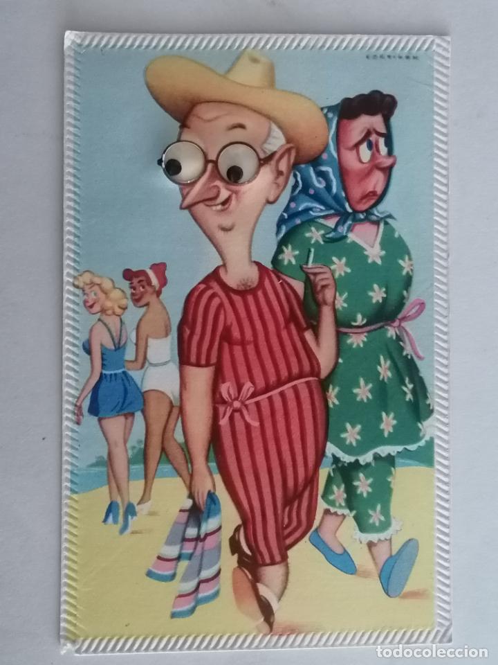 Postais: POSTAL CARICATURA, PAREJA EN LA PLAYA, MUEVE LOS OJOS, CREACIONES CIMER, N&ordm; 109
