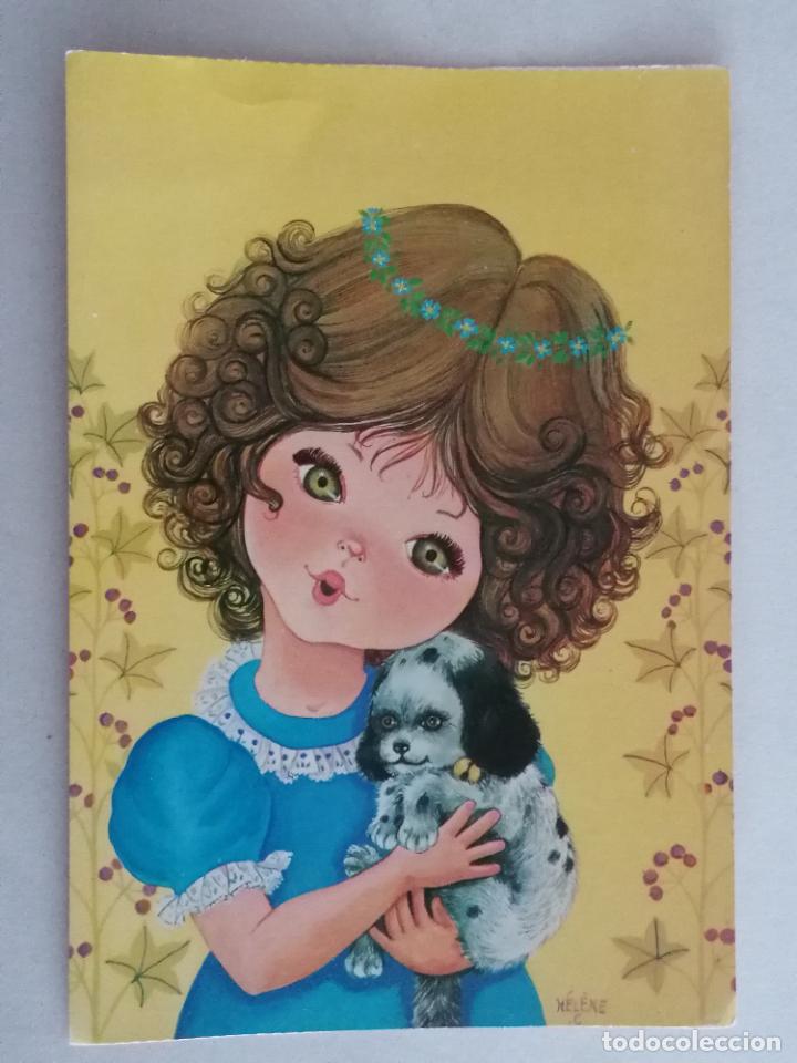Postais: POSTAL DIBUJO NI&Ntilde;A CON PERRO EN BRAZOS