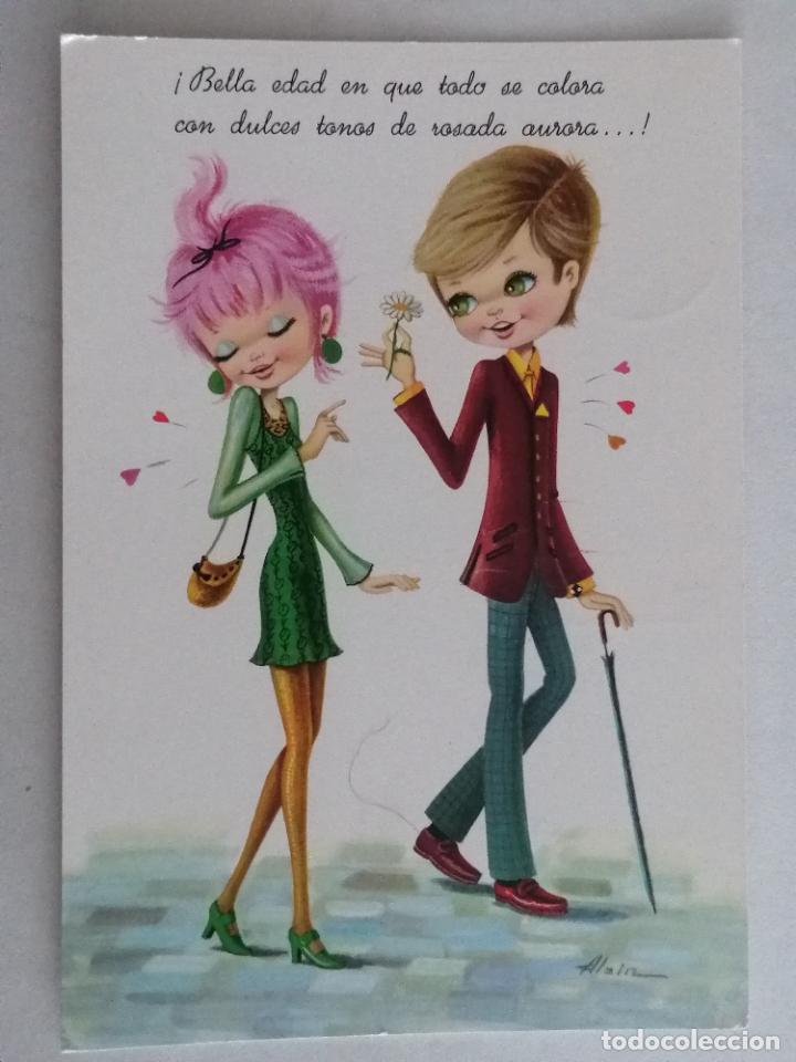 Postais: POSTAL DIBUJO JOVENES POSANDO, ESCRITA 1968
