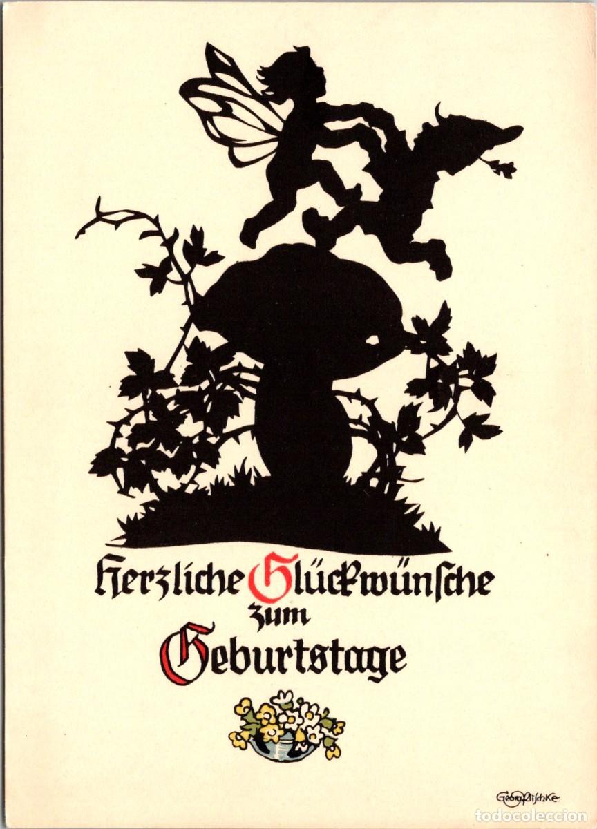 Postkarten: Silueta - Feliz Cumplea&ntilde;os - Georg Rischke - Postal Alemana - n&ordm; 428 - 148x105mm - Duendes