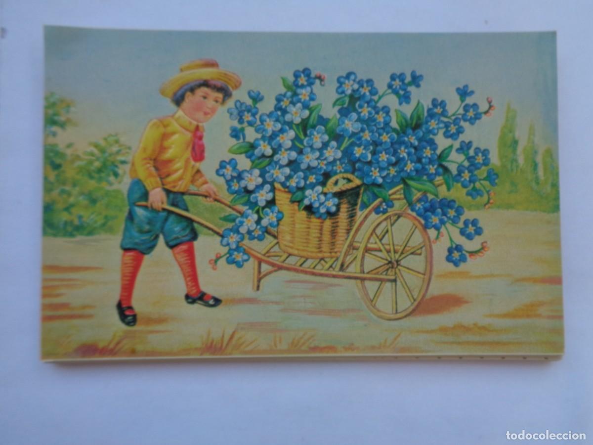 Postais: PRECIOSA POSTAL CON BONITO DIBUJO DE NI&Ntilde;O CON CARRITO DE FLORES , EN RELIEVE . DE BALMES VIVES