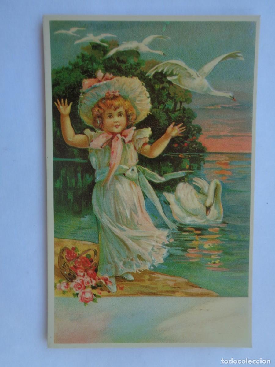 Postais: PRECIOSA POSTAL CON BONITO DIBUJO DE NI&Ntilde;A CON CISNES, EN RELIEVE . DE BALMES VIVES