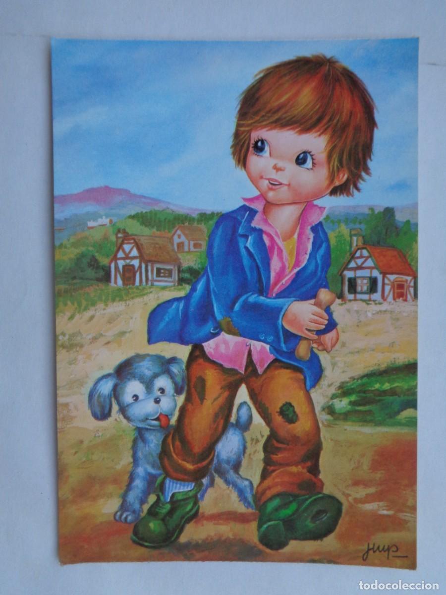 Postais: PRECIOSA POSTAL CON BONITO DIBUJO DE NI&Ntilde;O CON PERRO