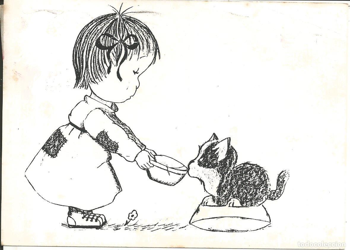 Postais: TARJETA POSTAL *NI&Ntilde;A DANDO DE COMER AL GATITO* - CIRCULADA 1989