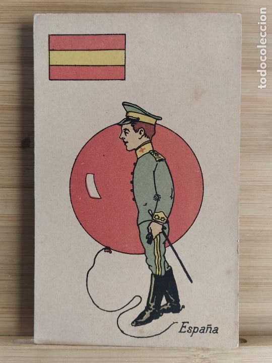 Postais: BANDERA DE ESPA&Ntilde;A - SOLDADO Y GLOBO -POSTAL ANTIGUA-(107.479)