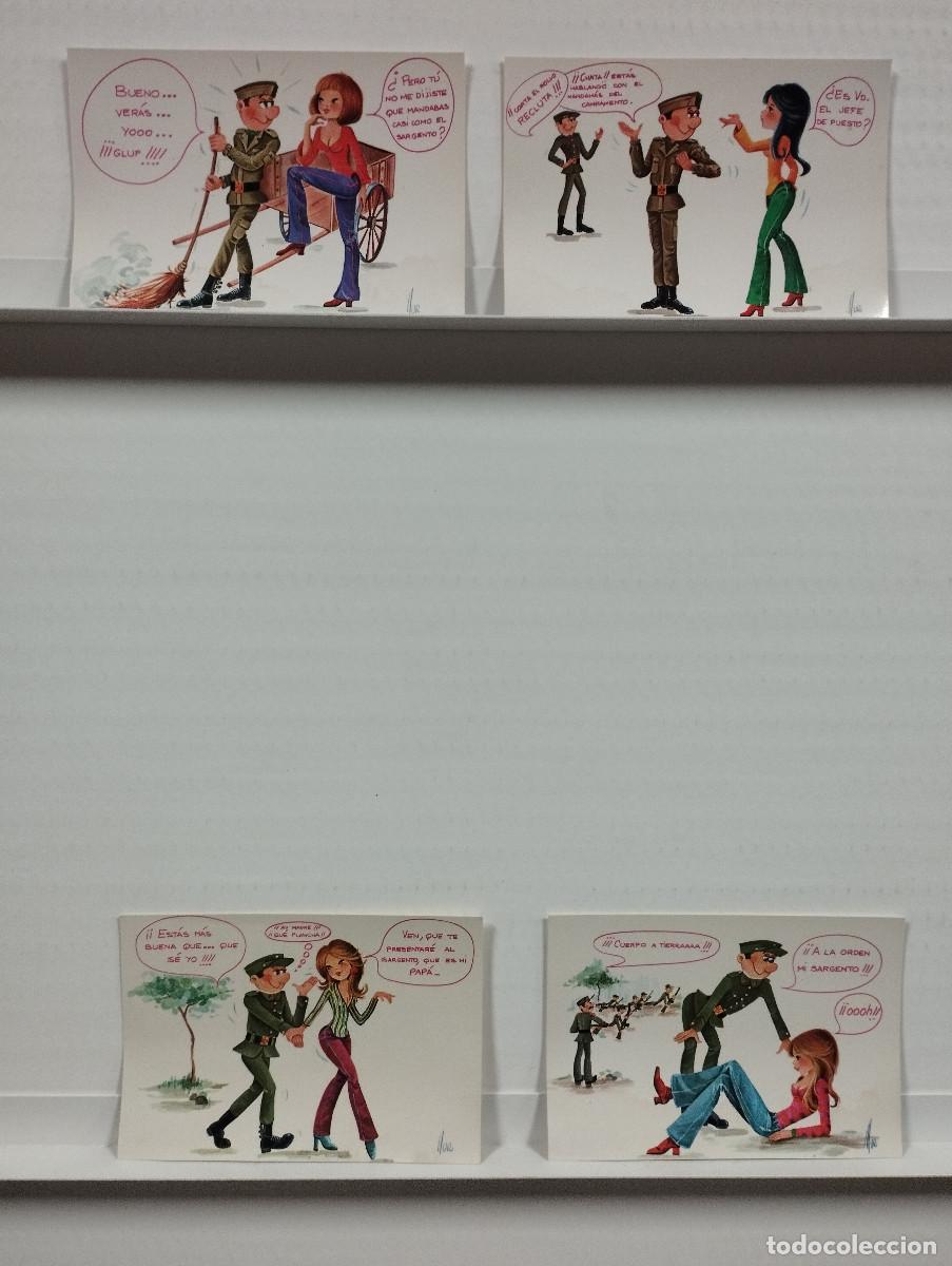 Postais: 4 BONITAS POSTALES comicas de servicio militar, parejas - sin circular y sin escritos, impecables