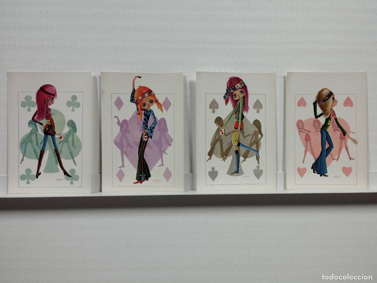 Postais: 4 BONITAS POSTALES ILUSTRACION chicas Hippies - A&Ntilde;OS 60, 70