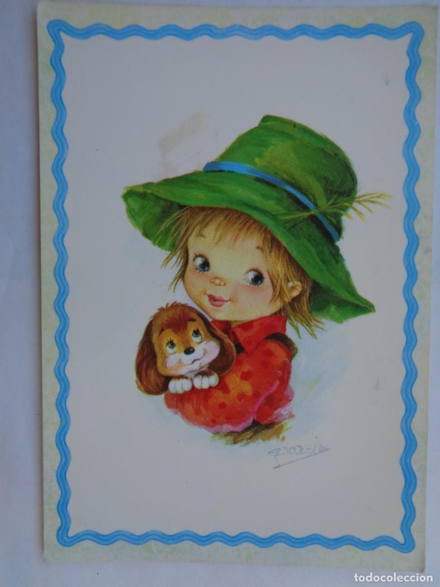 Cartes Postales: POSTAL CON BONITO DIBUJO DE NI&Ntilde;O CON PERRO . A&Ntilde;OS 70