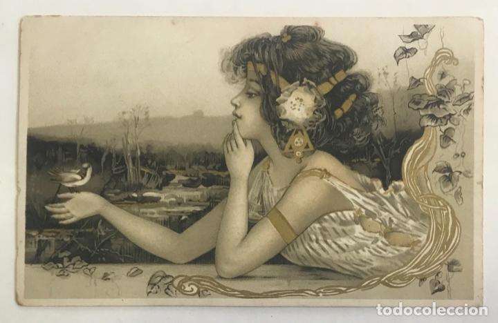 Cartes Postales: POSTAL MODERNISTA MUJER. PAJARO