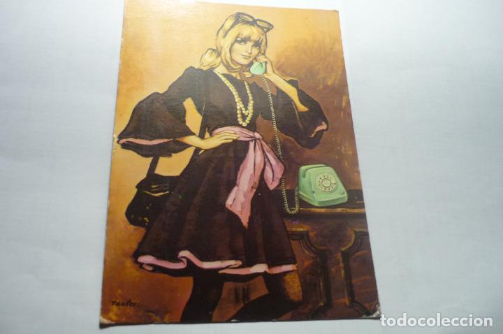 Cartoline: POSTAL MUJER HABLANDO POR TELEFONO-DIBUJO TAULER CIRCULADA