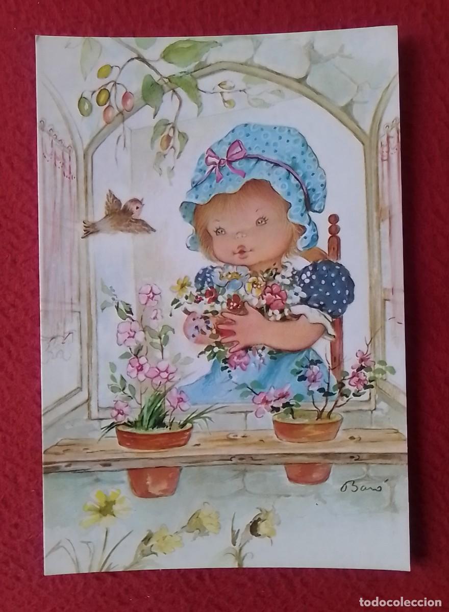 Cartoline: POSTAL POST CARD C. Y Z. 6121-D NI&Ntilde;A CON GORRO MACETAS FLORES P&Aacute;JARO PAJARILLO...BAR&Oacute;..CARTE POSTALE
