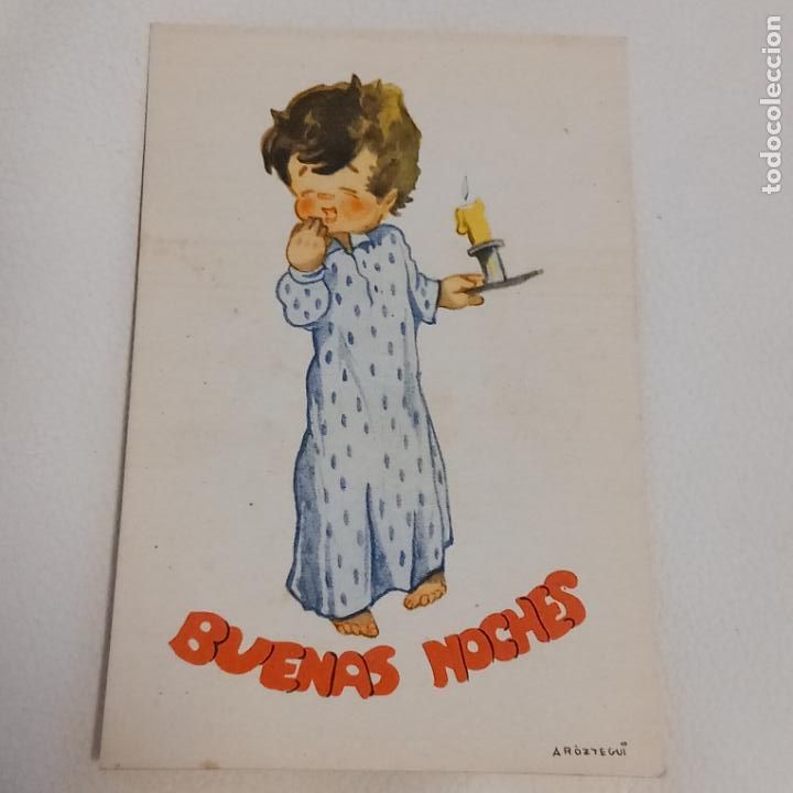Postcards: POSTAL INFANTIL, BUENAS NOCHES, DIBUJO AROZTEGUI, ESCRITA A&Ntilde;OS 50 60