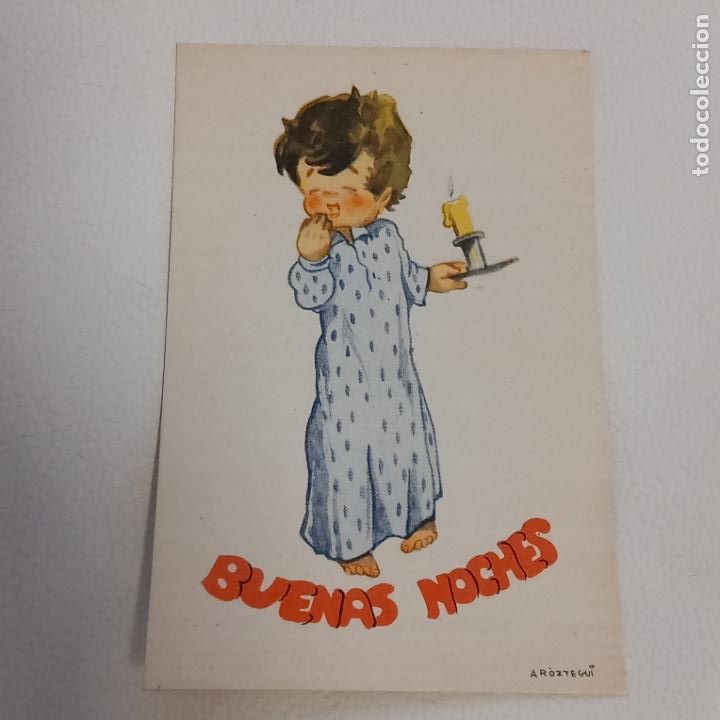 Postcards: POSTAL INFANTIL, BUENAS NOCHES, DIBUJO AROZTEGUI, ESCRITA A&Ntilde;OS 50 60
