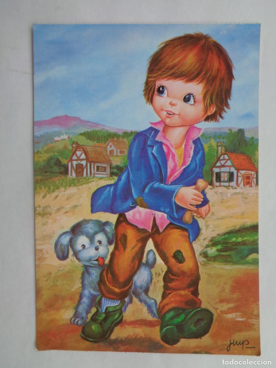 Cartes Postales: POSTAL CON BONITO DIBUJO DE NI&Ntilde;O CON ASPECTO POBRE Y PERRO . A&Ntilde;OS 70