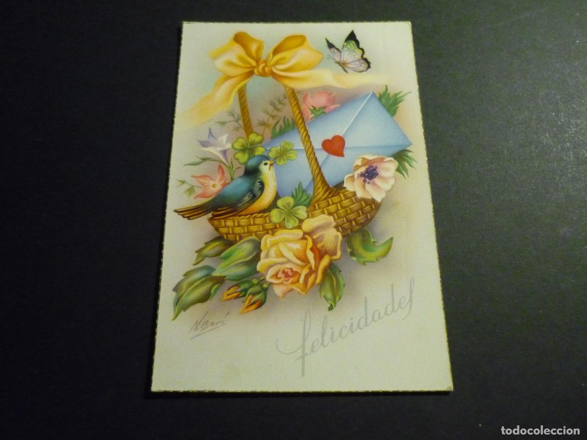 Postais: CESTA CON FLORES POSTAL ILUSTRADA NURIA BAR&Oacute; LUSTRADORA