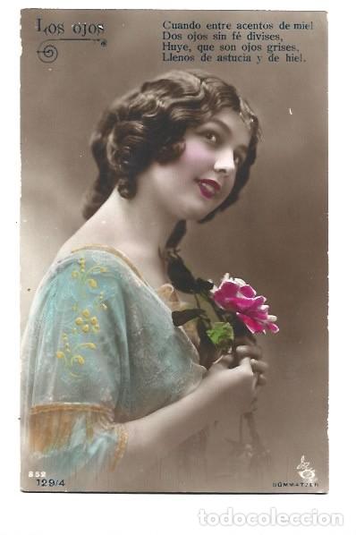 Cartes Postales: POSTAL DE BELLA DAMA DE LOS OJOS ESCRITA EL A&Ntilde;O 1917