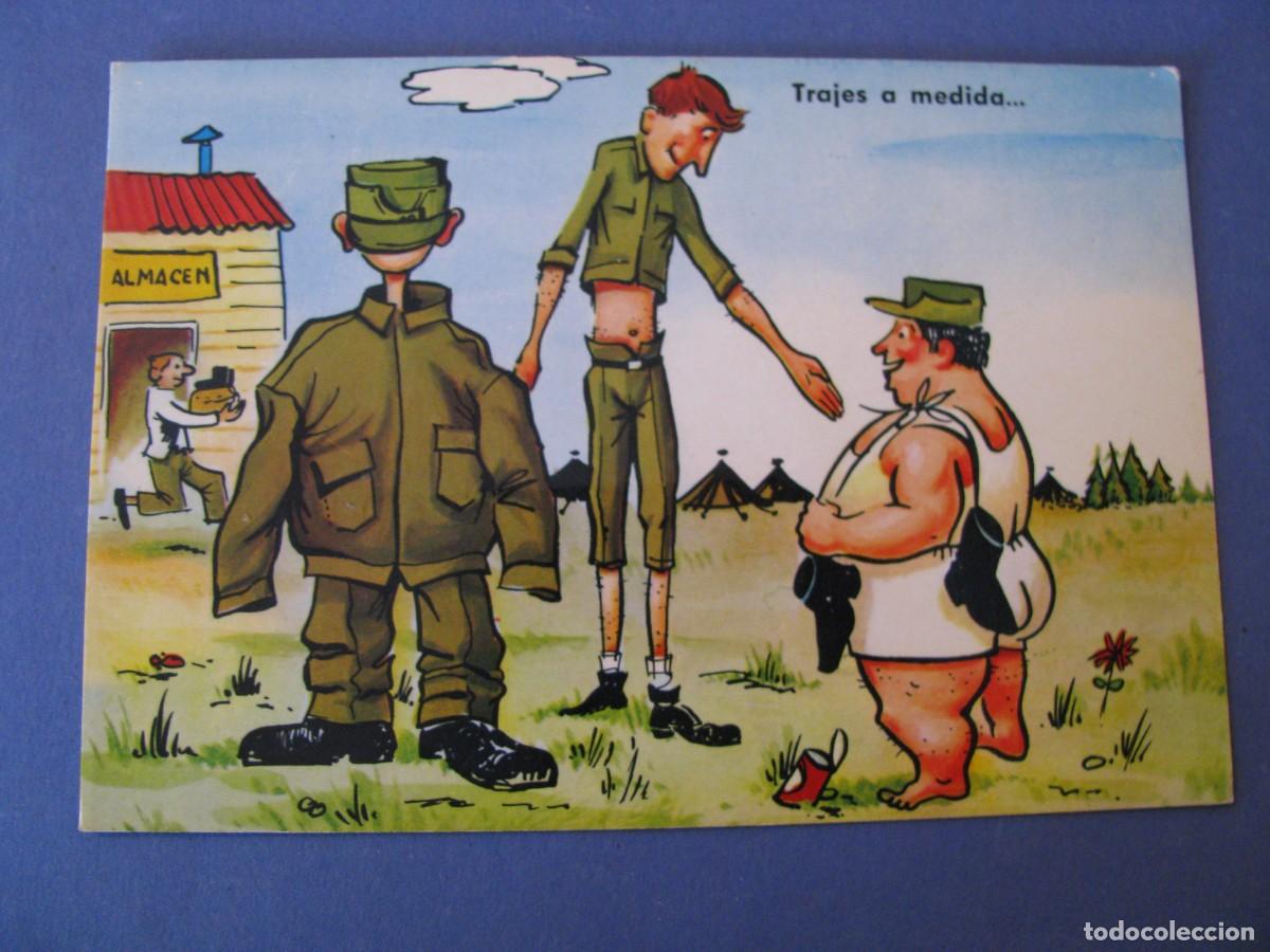 Cartoline: POSTAL DE IL?. DIBUJO, CARICATURA MILI. TRAJES A MEDIDA... ED. VIRGEN DEL MAR, ALMERIA. 1967.