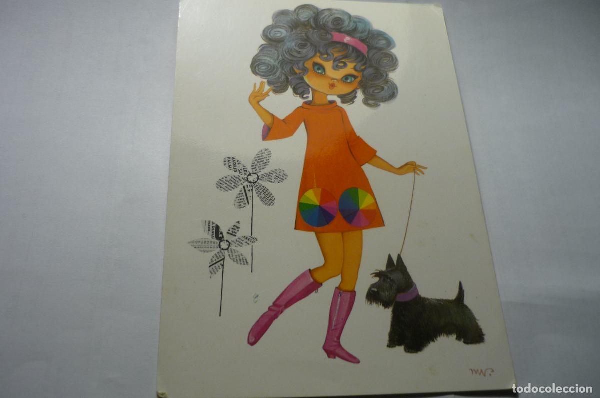Postkarten: postal ni&ntilde;a hippie -con perro escrita
