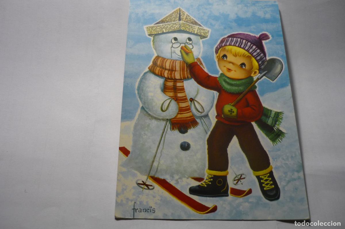 Postkarten: postal dibujo francis ni&ntilde;o con mu&ntilde;eco nieve-escrita c y z 7128-31 b