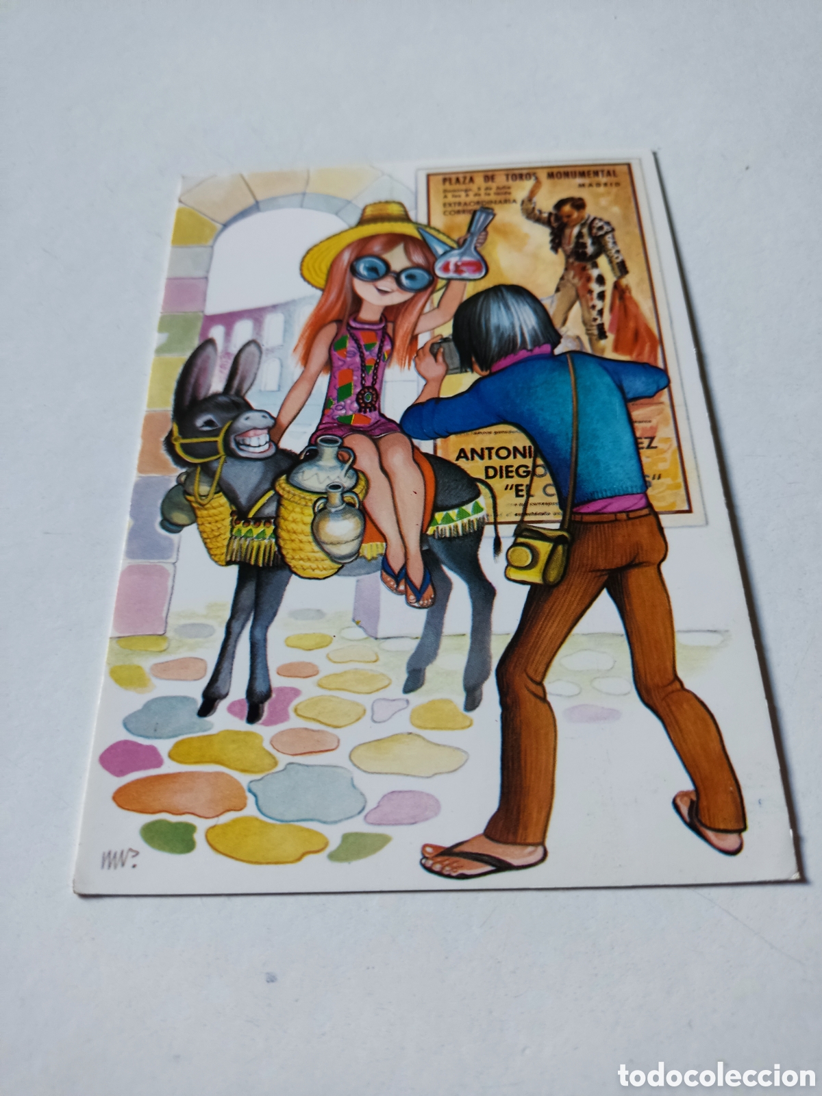 Postais: Postal dibujo vacaciones turismo burro chica