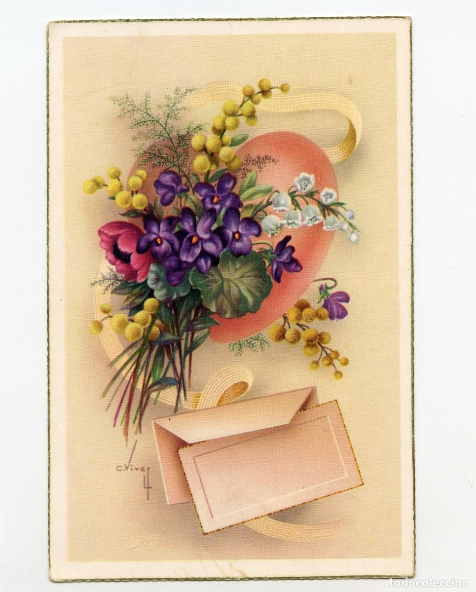 Postcards: Tarjeta postal de felicitaci&oacute;n motivo floral Ed. CyZ serie 550/A Dibujo C. Vives