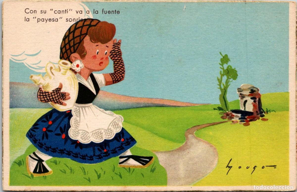 Postcards: Con su canti va a la fuente la payesa sonriente - Ilustra Mouro - Ed. Col&oacute;n 117/4 bis - 140x90mm