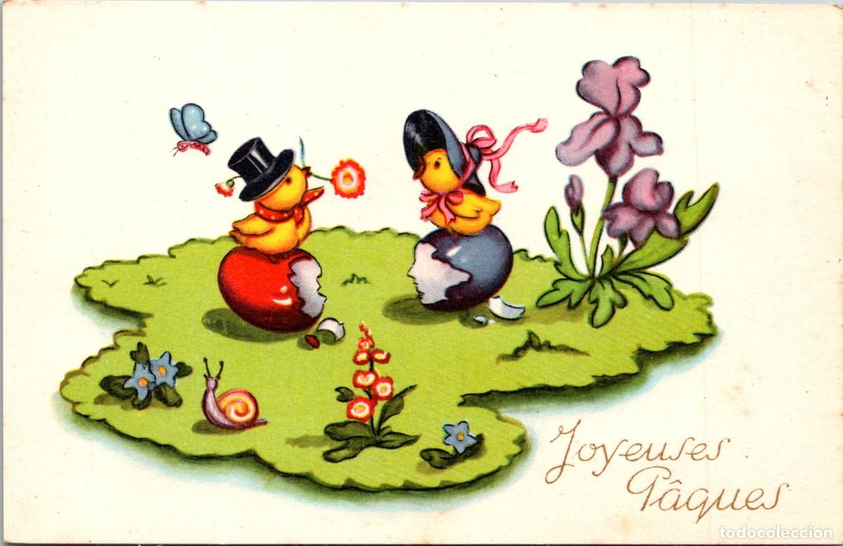 Postcards: Postal Felicitaci&oacute;n Francesa Joyeuses P&acirc;ques - Photochrom n&ordm; 264 - 140x90mm -Pollos-Caracol-Mariposa