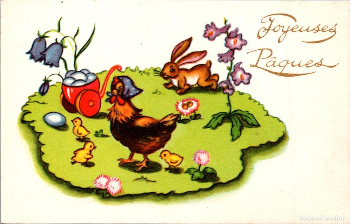 Postcards: Postal Felicitaci&oacute;n Francesa Joyeuses P&acirc;ques - Photochrom n&ordm; 264 - 140x90mm -Pollos-Conejo-Huevos