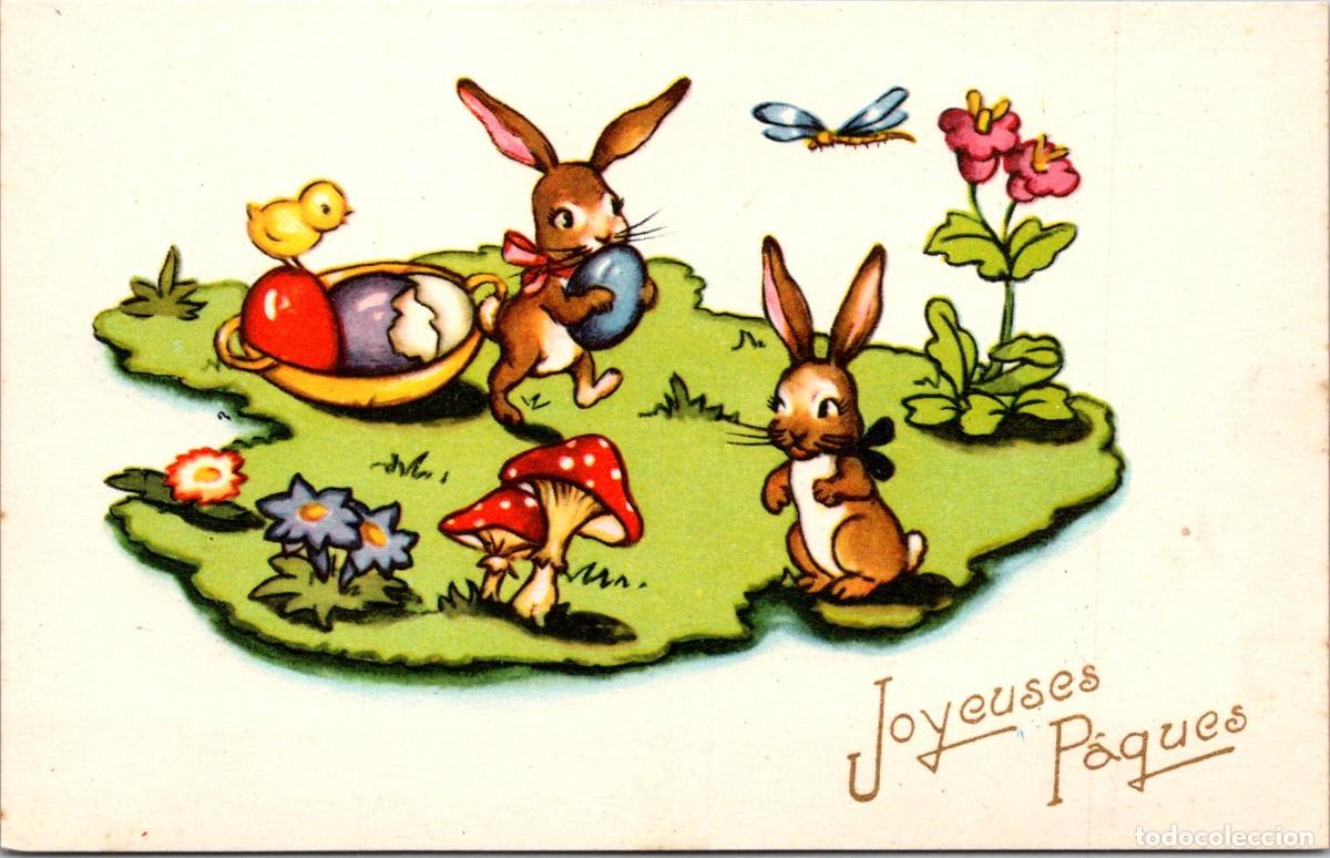 Postcards: Postal Felicitaci&oacute;n Francesa Joyeuses P&acirc;ques - Photochrom n&ordm; 264 - 140x90mm -Pollos-Conejos-Huevos