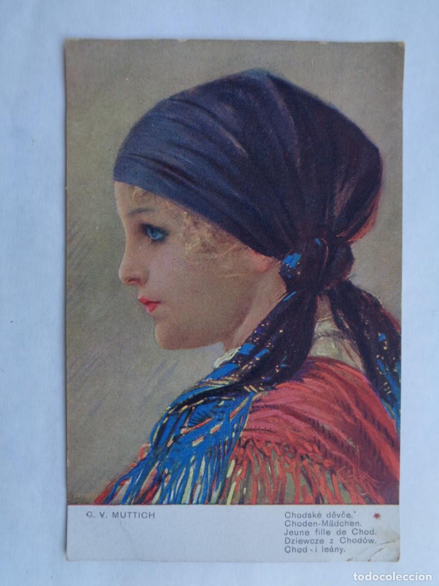 Cartoline: PRECIOSA POSTAL CON BONITO DIBUJO DE MUTTICH : JOVEN CHICA DE CHOD . PRINCIPIOS DE SIGLO, POLONIA