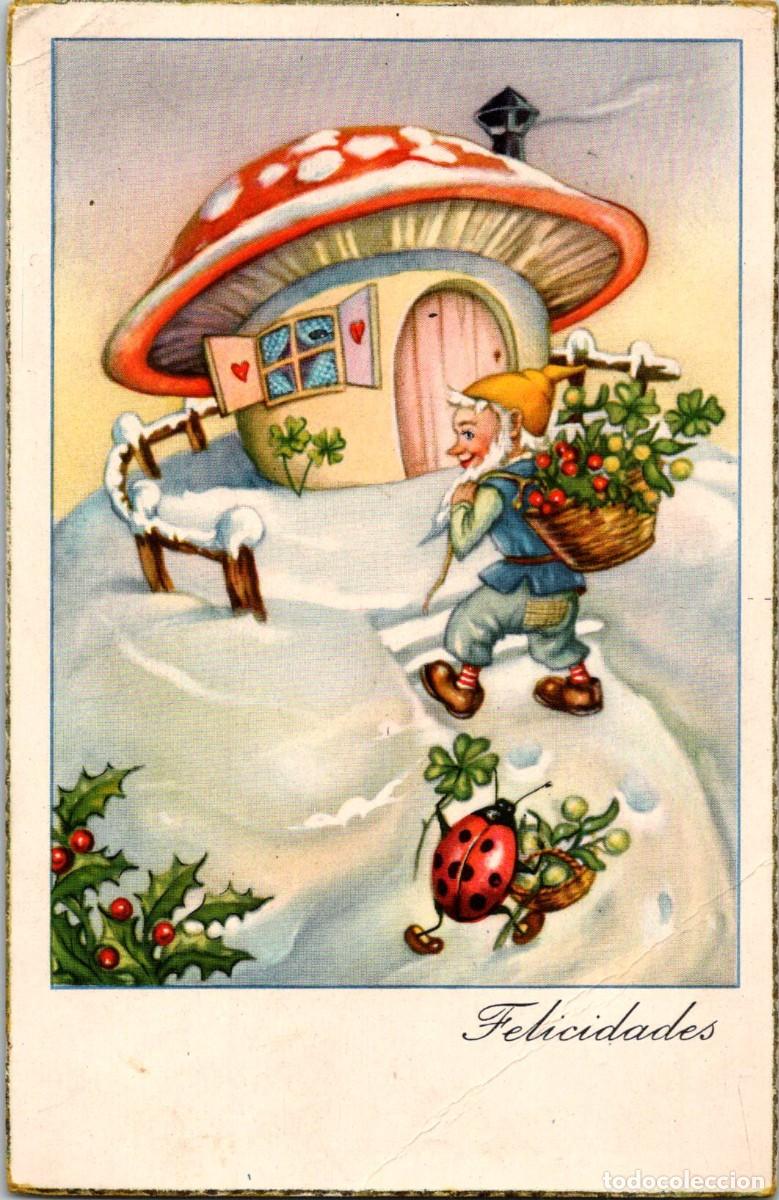 Postkarten: Felicidades - Postal Infantil - Ed. Cima n&ordm; 508 - Bordes dorados - 138x89mm - Gnomo - Seta-casa