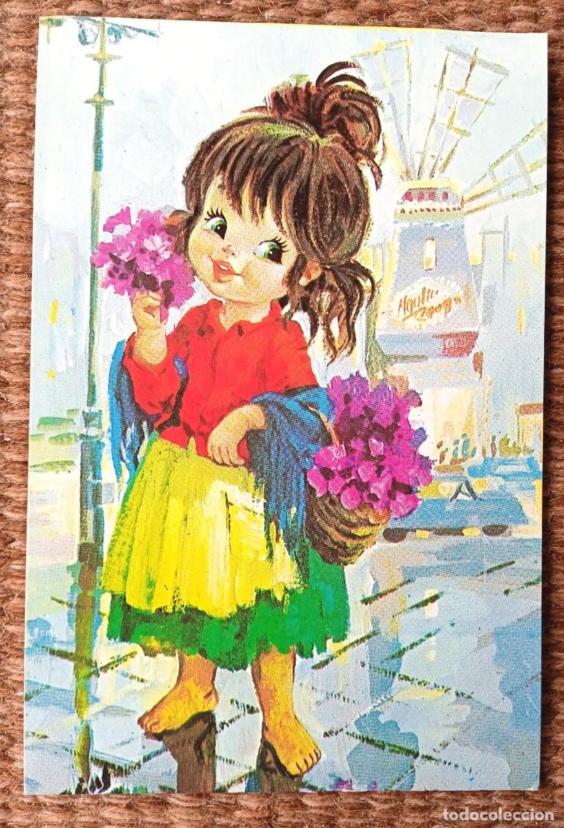 Cartes Postales: VENDEDORA DE FLORES JUNTO MOULIN ROUGE