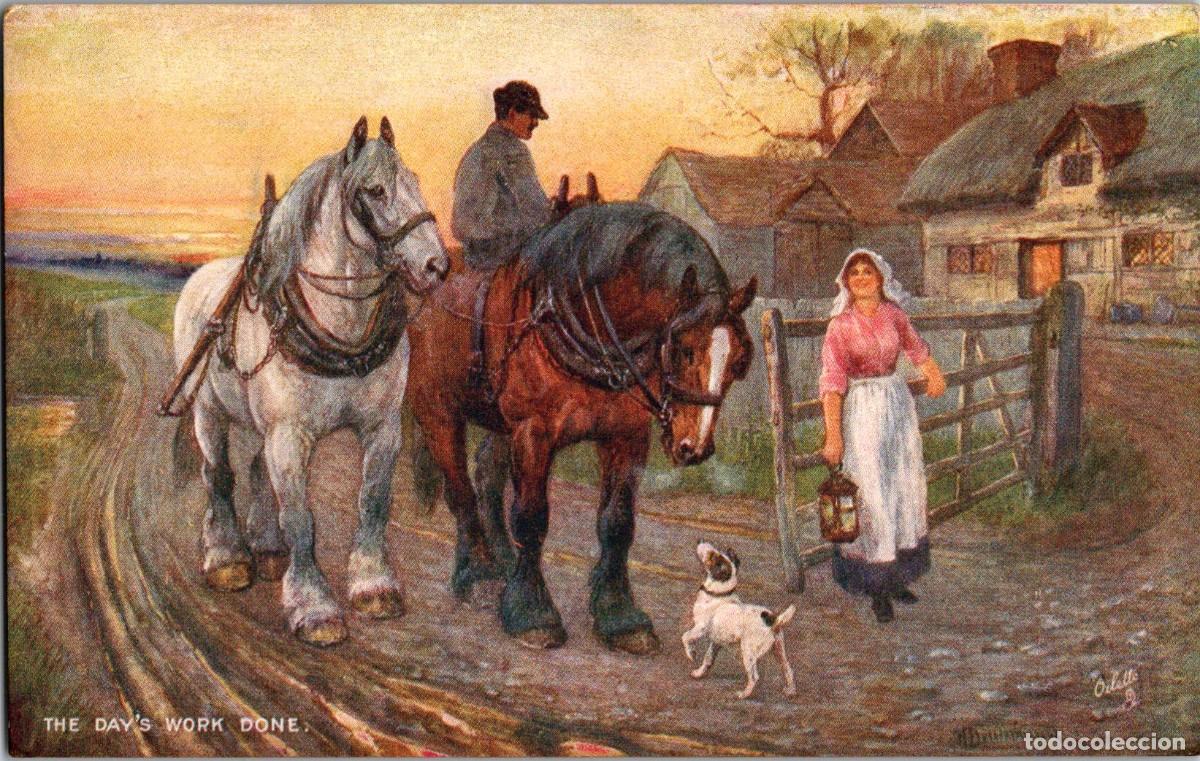 Postkarten: Oilette - Rural Life - The Day's Work Done - n&ordm; 9514- 138x88mm - Caballos