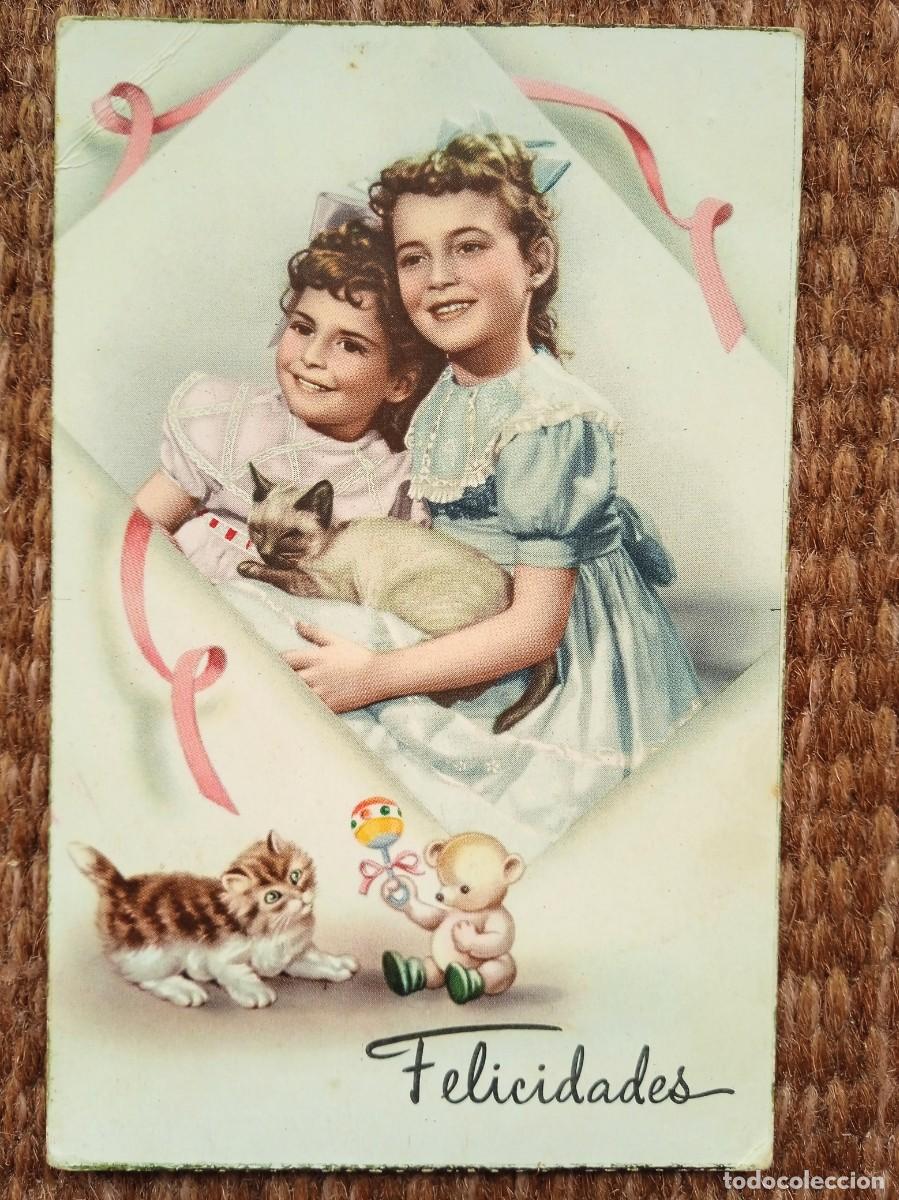 Cartes Postales: FELICIDADES - NI&Ntilde;AS Y GATO