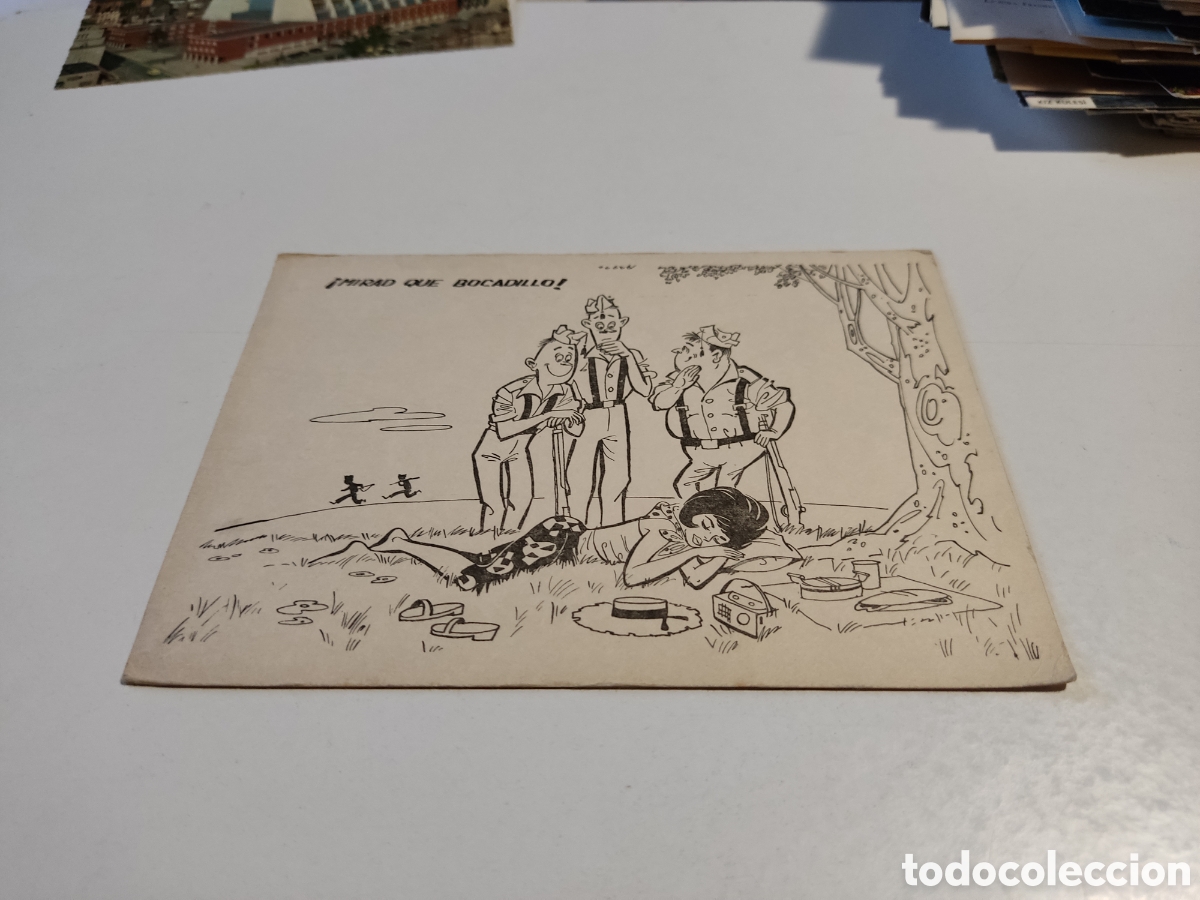 Postkarten: Postal antigua dibujo humor soldados chica