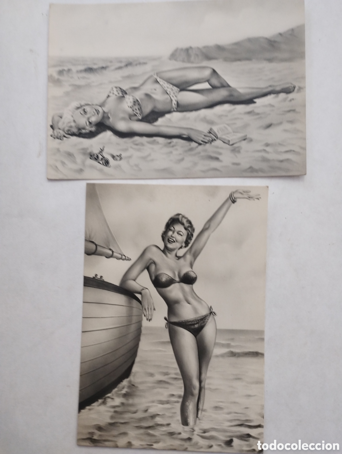 Postkarten: Dos postales, dibujo en la playa sin circular vean las fotograf&iacute;as