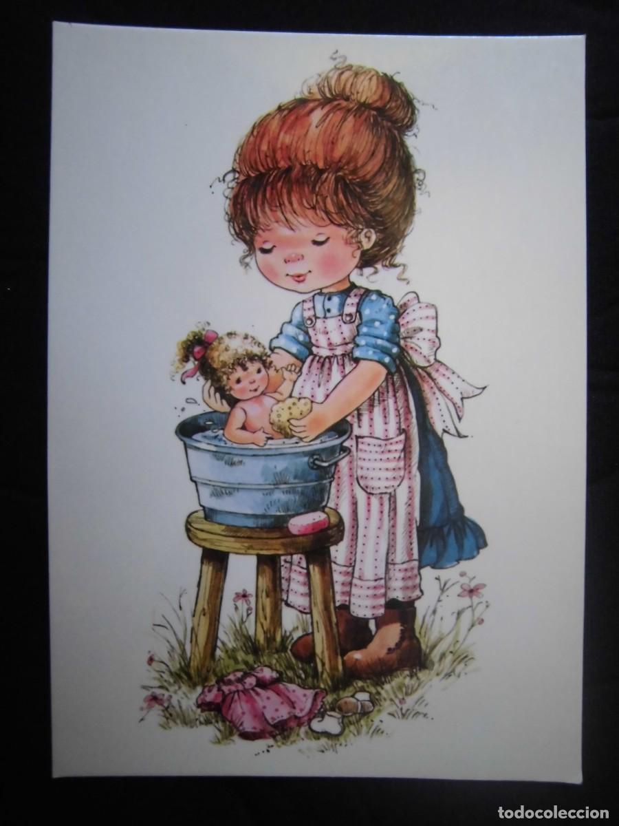 Postkarten: POSTAL NI&Ntilde;A LAVANDO MU&Ntilde;ECA COLECCI&Oacute;N PERLA