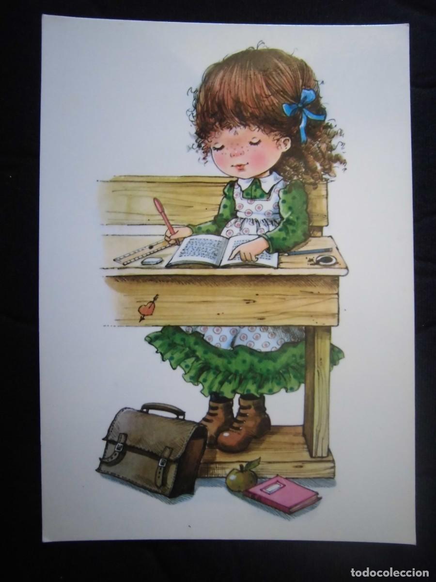 Postkarten: POSTAL NI&Ntilde;A HACIENDO TAREA EN PUPITRE COLECCI&Oacute;N PERLA
