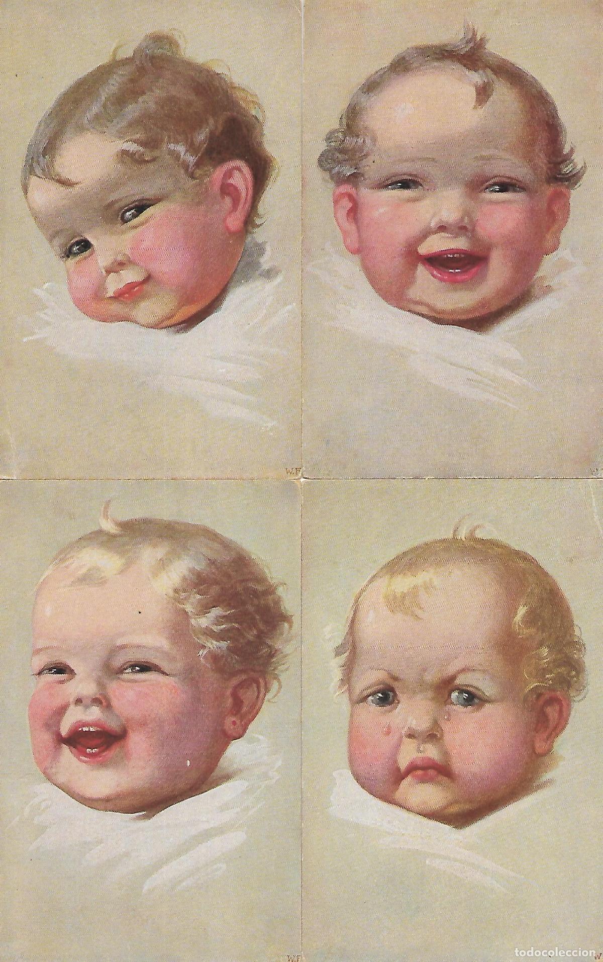 Postcards: SERIE DE CINCO POSTALES-ROSTRO DE BEB&Eacute;-RISAS Y LLANTO (Principios 1900)