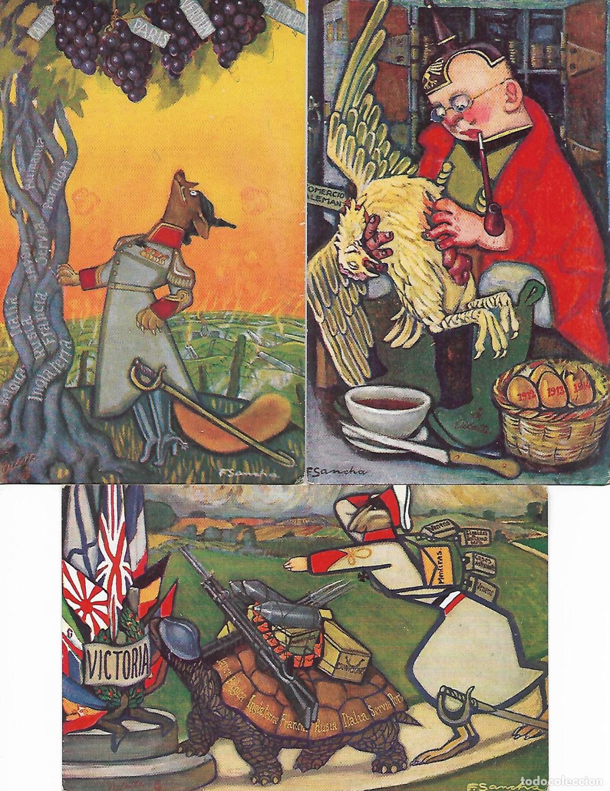 Postkarten: TRES ANTIGUAS POSTALES-PRIMERA GUERRA MUNDIAL (Ilustrador Fernando Sancha)
