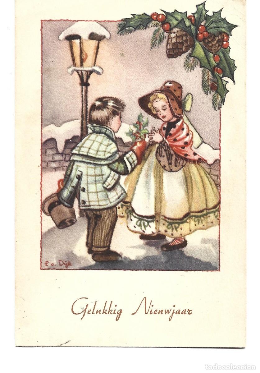 Cartoline: POSTAL DE DIBUJOS PAREJA DECLARACION DE AMOR ESCRITA EL A&Ntilde;O 1950 HOLANDA
