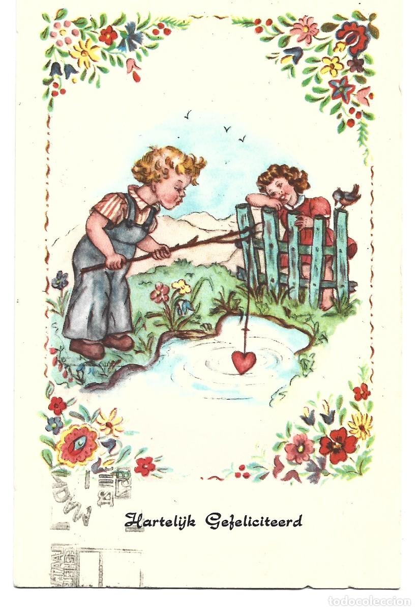 Postcards: POSTAL DE DIBUJOS PAREJA PESCANDO CIRCULADA EL A&Ntilde;O 1957 EN HOLANDA