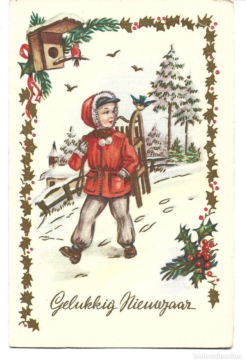 Postcards: POSTAL DE DIBUJOS NI&Ntilde;A EN LA NIEVE CIRCULADA EL A&Ntilde;O 1952 EN HOLANDA