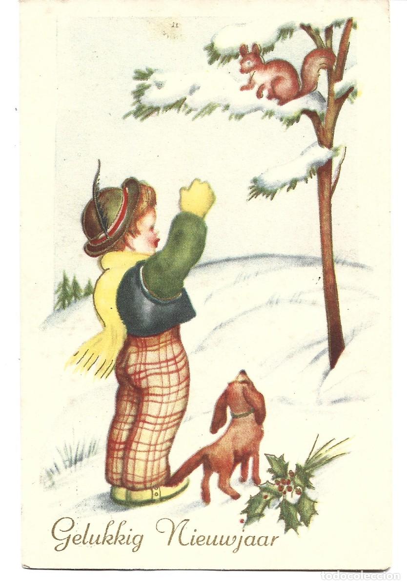 Cartoline: POSTAL DE DIBUJOS NI&Ntilde;A EL BOSQUE CON JUEGOS ARDILLAS CIRCULADA EL A&Ntilde;O 1956 EN HOLANDA