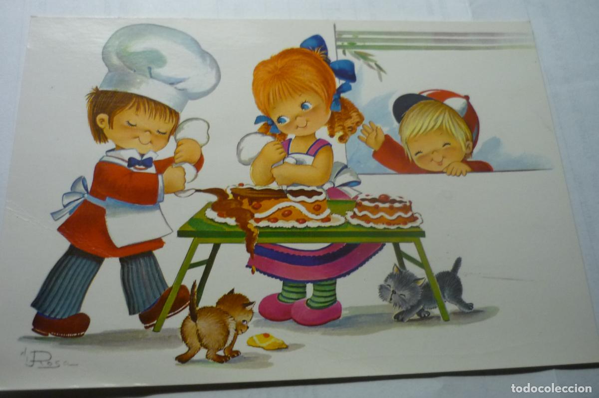Postkarten: postal dibuji rosa ni&ntilde;os pasteleros escrita c y z 6973