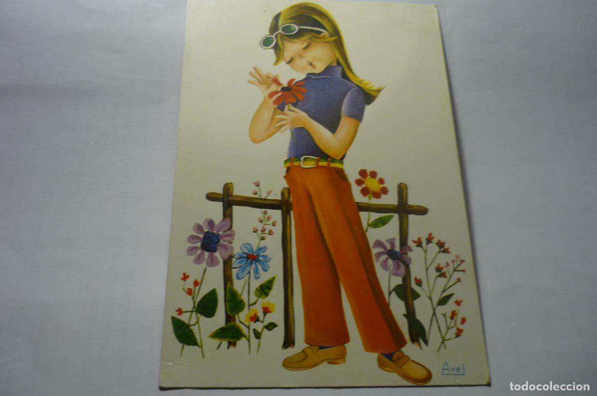 Postais: postal dibujo ni&ntilde;a deshojando flor dibujo axel -escrita