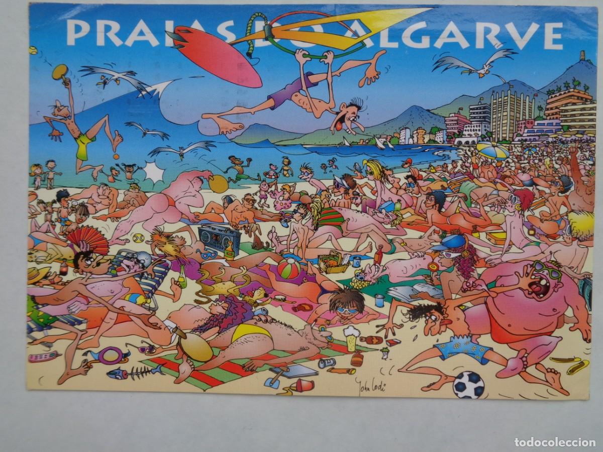 Postais: POSTAL DEL ALGARVE ( PORTUGAL ). DIBUJO DE GENTE TOMANDO EL SOL EN LA PLAYA