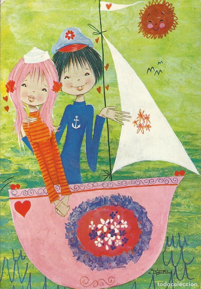 Postais: Postal Ilustraci&oacute;n dibujo barco y dos marineros. CyZ. 6982. Escrita. Ilustrador Josep. 10x15 cm.