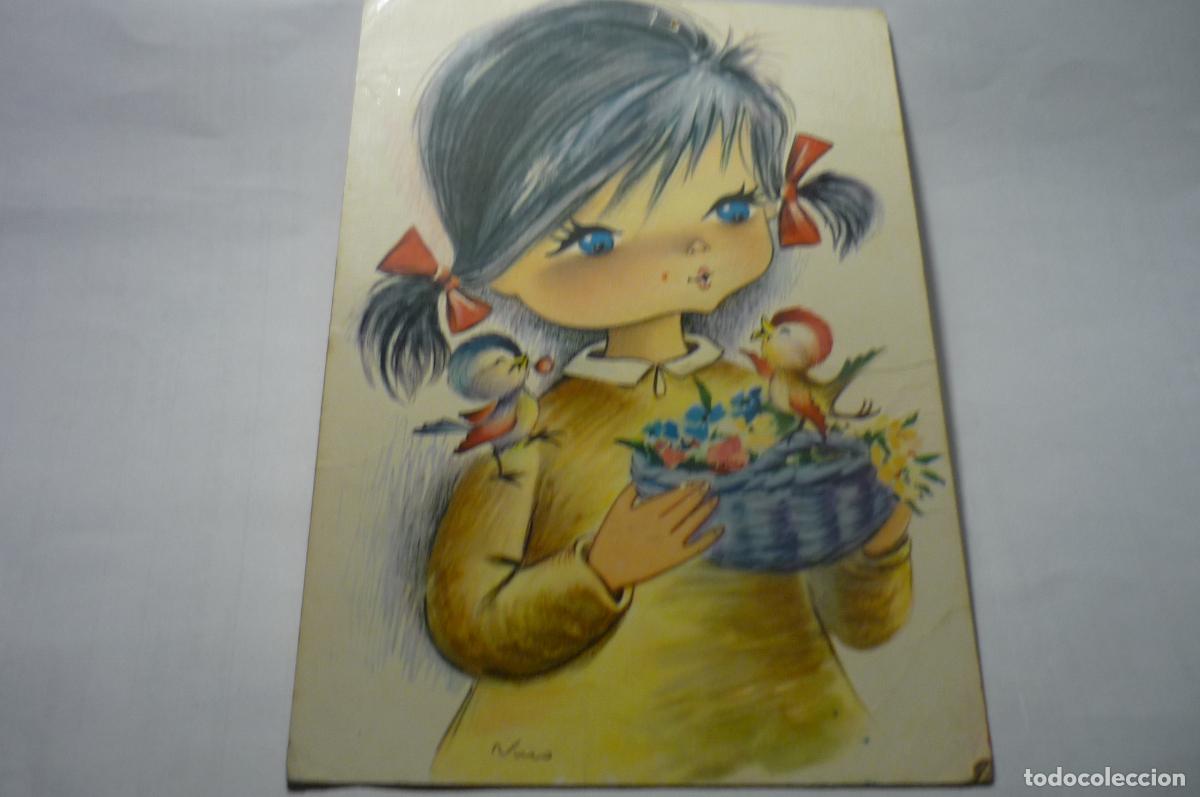 Postais: postal dibujo nuco ni&ntilde;a con pajaos escrita c y z 6647